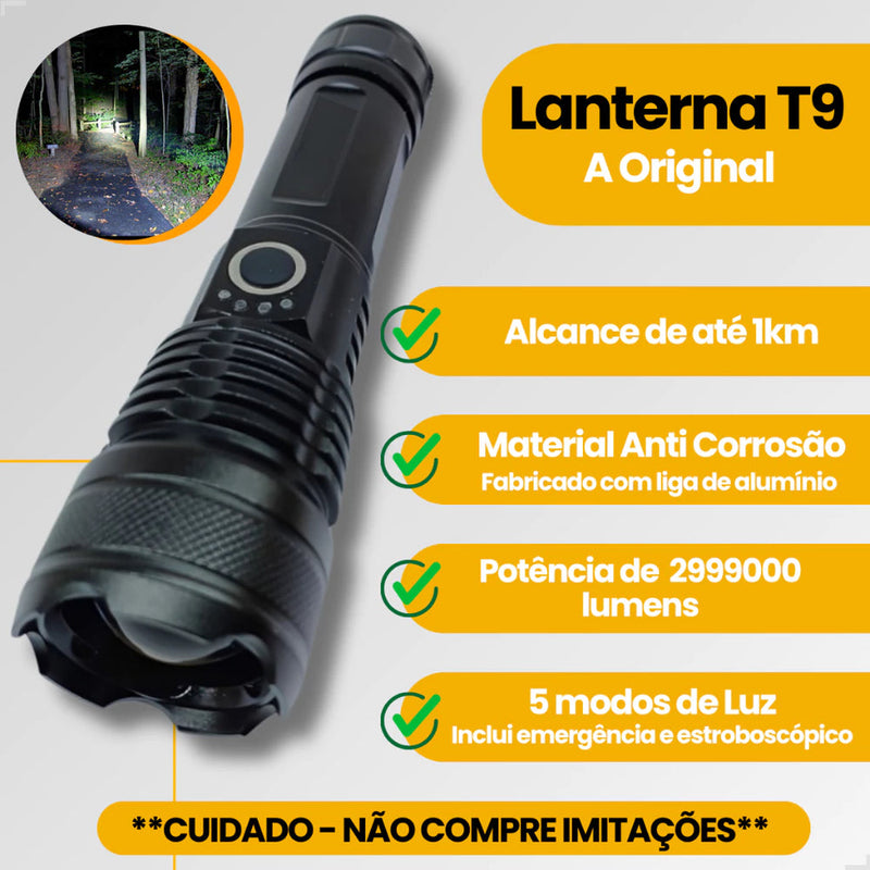 Lanterna Super Potente T9 P50 Tática Recarregável USB